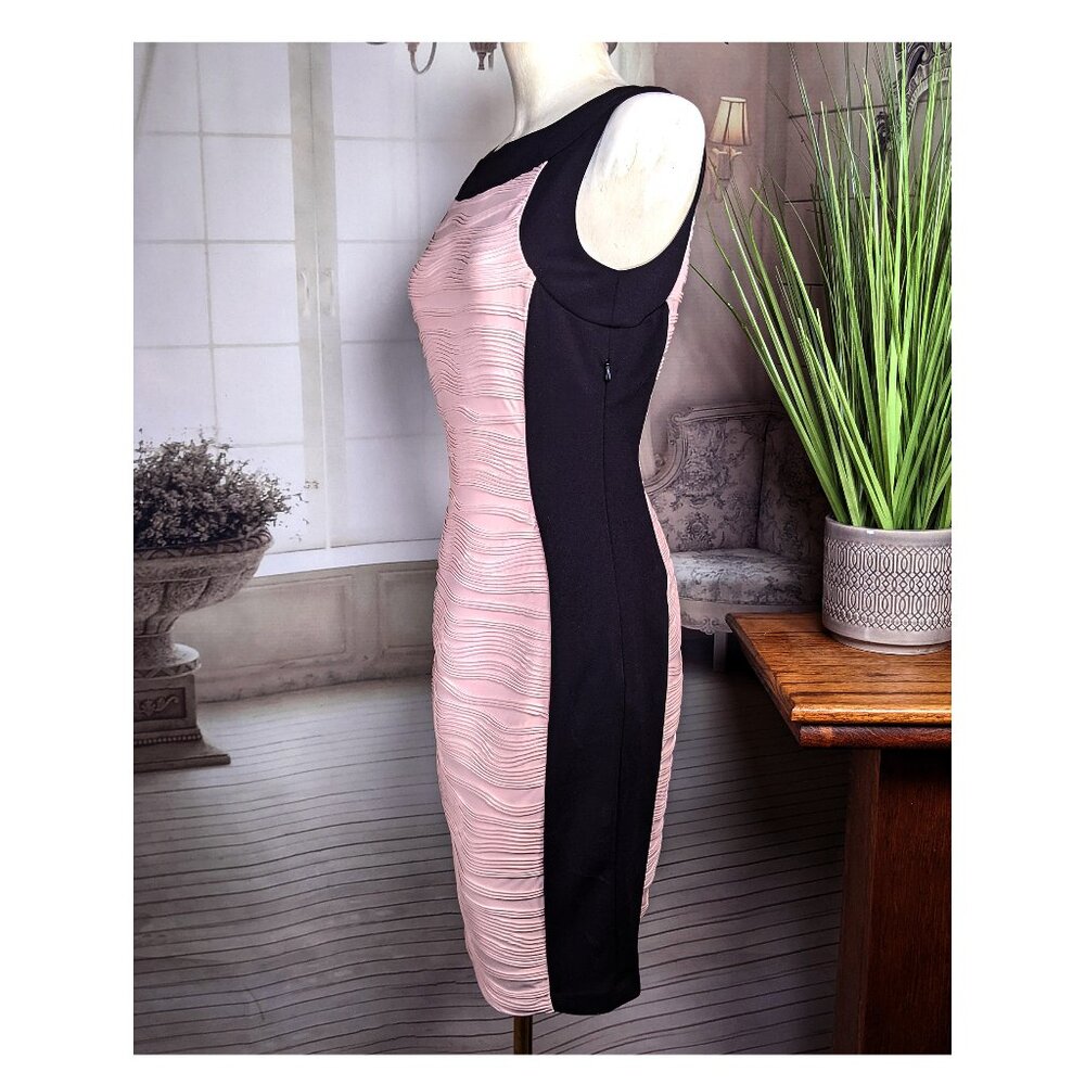 Dana Buchman Sheath Dress Ruched Textured Black & Pink Blush Lined Women's sz 4